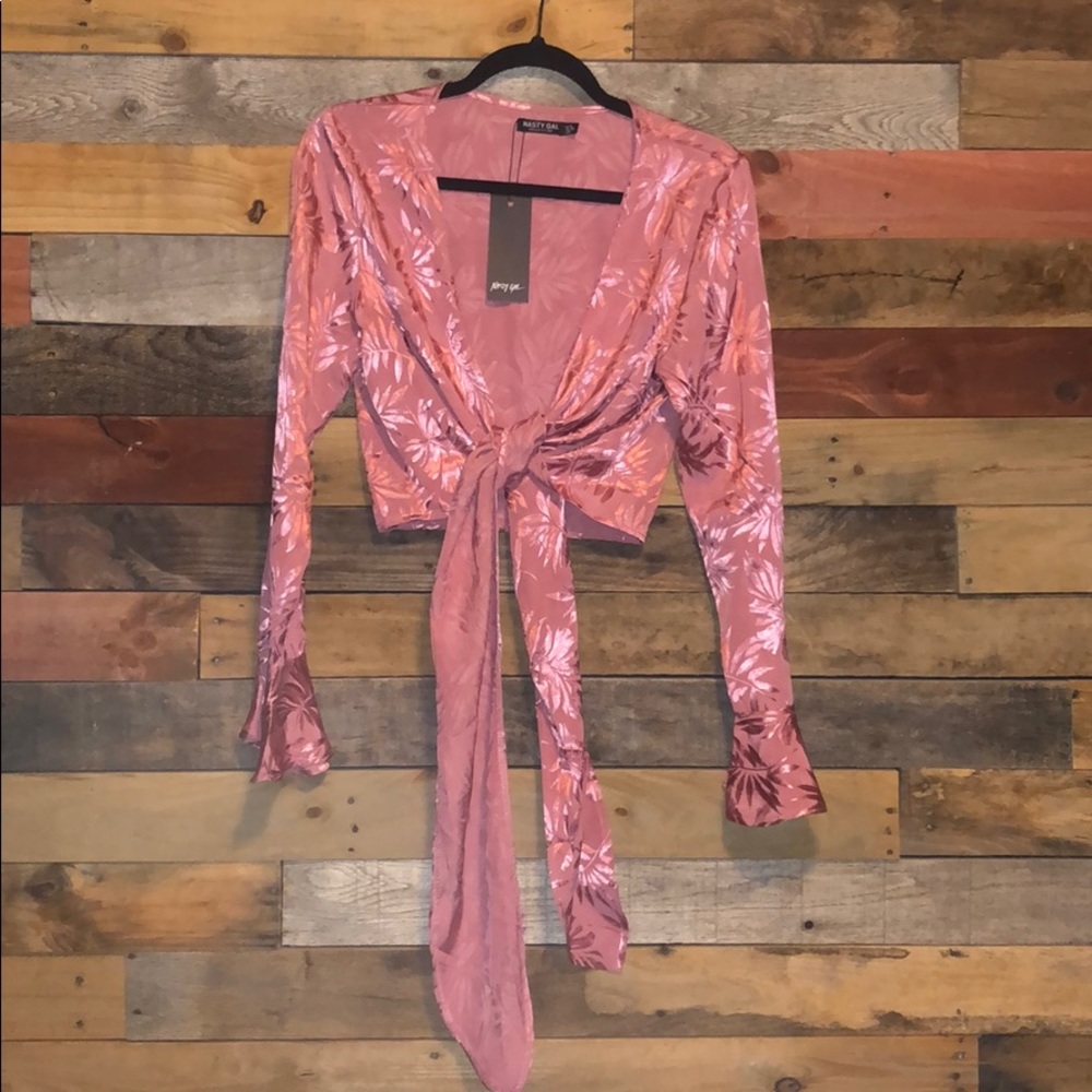 Nasty gal pink front tie top